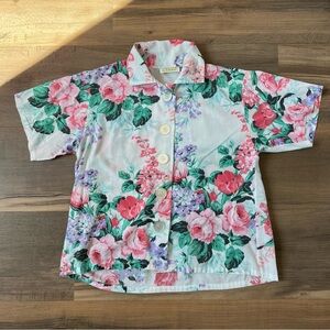 Vintage Sakura Sport Floral Short Sleeve Button Down Shirt White Size 6P